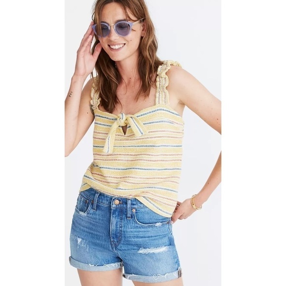 Madewell Yellow Tank Texture & Thread Tie-Front Tank Top Smithfield Stripe Sz S - Picture 1 of 10